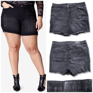 𝅺mblm by Tess Holliday Black High Waisted Distressed Denim Jean Shorts Size 18